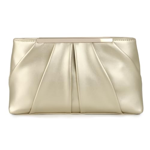 Image of EVEOUT Women Pleated Faux Leather Clutch Purse, Elegant Evening Bag for Wedding Party Date Daily Use with Detachable Chain