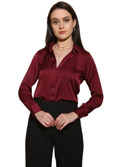 Image of Bowrain Satin Silk Fabric Spread Collar Full Sleeve Top Shirt for Women and Girl