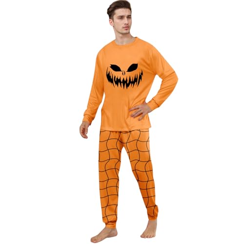 Family Halloween Pajamas Matching Sets Cute Pumpkin Face Long Sleeve Shirts Pjs Pants Bottoms Two Piece Sleepwear3