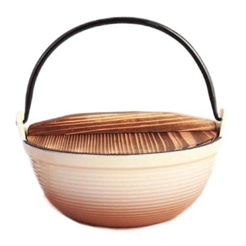 Mswborml Japanese Dutch Oven Pot with Wood Lid, Sturdy Enameled Cast Iron Dutch Oven with Extra-Wide Mouth Design for Sourdough Bread Baking, Cooking, Non-Stick Enamel Coated Cookware 21cm