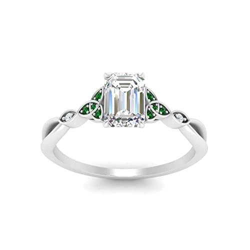 Choose Your Gemstone 925 Sterling Silver Emerald Shape Petite Engagement Ring Everyday Wedding Jewelry Handmade Gifts for Wife Celtic Knot Split Diamond CZ Birthstone Ring : US Size 4 to 122
