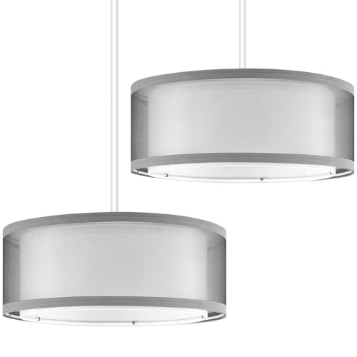 Weewooday 2 Pack Grey Lampshade for Ceiling 2 Tier Light Shade Ceiling 30cm Modern Stylish Lampshade for Lights Gauze Fabric Table Floor Lamps Light Shade for Living Rooms Kitchen