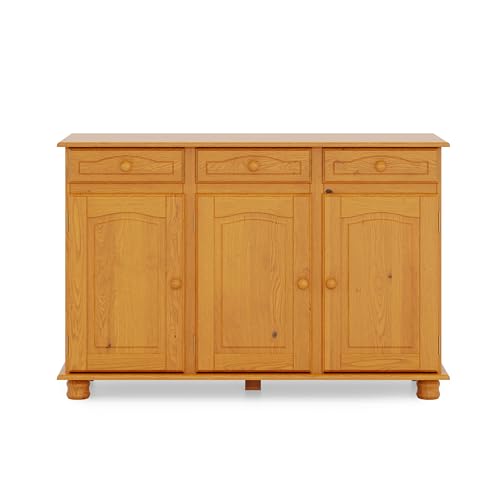 MOBLIT Aparador Alacena de Pino Macizo – Serie Canet, Mueble Auxiliar de Almacenaje para Cocina, Comedor o Salón, 86x42x130 Miel