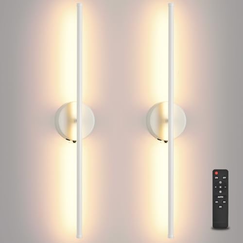 Image of Wall Sconces Battery Operated Set of Two, White LED Wireless Wall Sconce with Remote Control 350 Rotate, 27.6 Inch Dimmable USB Rechargeable Wall Lights for Living Room Bedroom Hallway