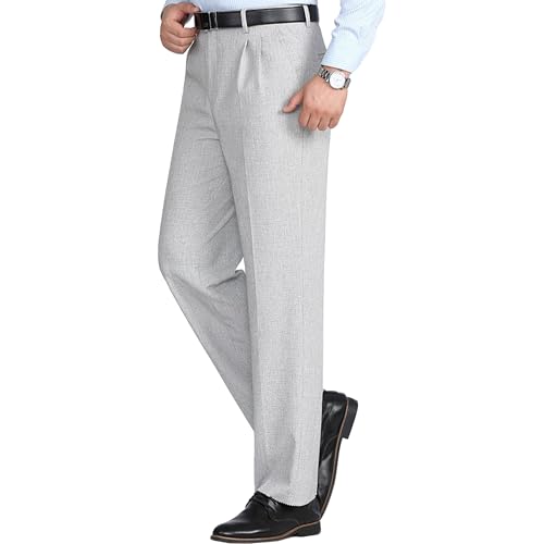 Maiyifu-GJ Men's Wrinkle Free Double Pleated Dress Pants Lightweight Business Suit Pants High Waist Loose Fit Work Pants​