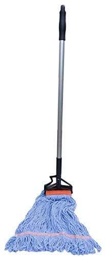 Nine Forty Industrial and Commercial-Grade Looped End Wet Mop - String Mop with 42”-72” Adjustable Aluminum Handle Length - Flip Grip Clamp - for Optimal Absorption and Durability - Blue