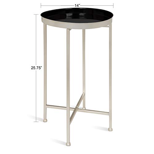 Kate and Laurel Celia Round Metal Foldable Tray Accent Table, 14" x 14" x 25.75", Black and Silver, Modern Minimalist Design and Magnetic Tabletop