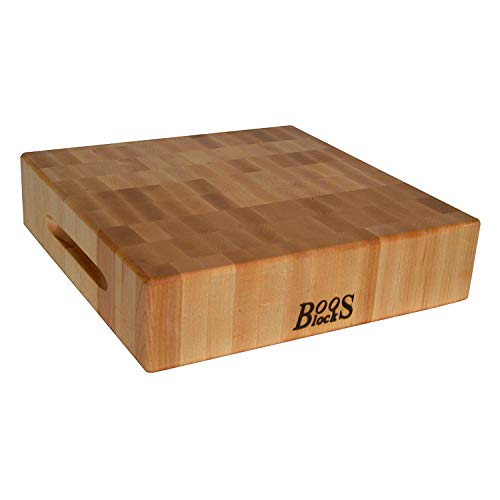 John Boos Large Maple Wood Cutting Board for Kitchen 18 x 18 Inches, 3 Inches Thick Reversible End Grain Charcuterie Boos Block with Finger Grips