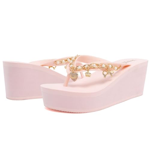 Image of Juicy Couture Women's Wedge Platform Flip Flops, Fashion Beach Sandals with Soft Footbed and Thong Style