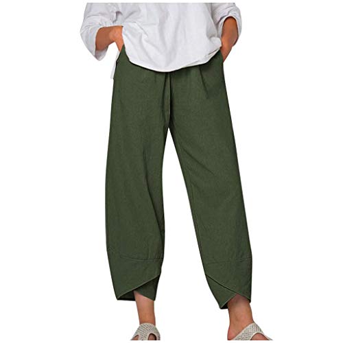 Image of Cotton Linen Capri Pants for Women 2025 Casual Printed Cropped Palazzo Pants Elastic Waist Lounge Baggy Trousers