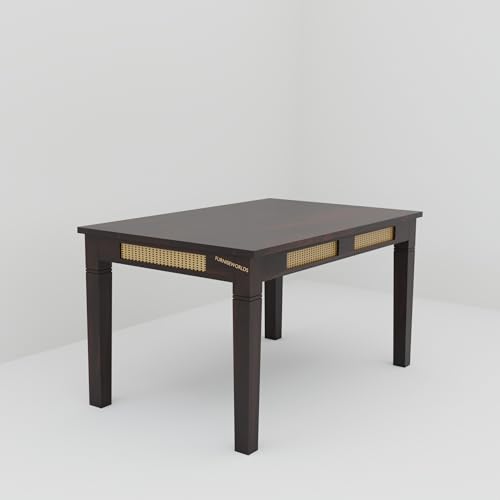 Image of Sheesham Wood Dining Table Set 6 Seater Set for Home and Kitchen, Rattan Dining Table 6 Seater with Chairs Cane Furniture, Dining Set