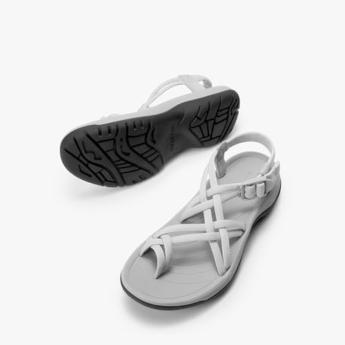 DREAM PAIRS Women's Walking Sandals With Arch Support Elastic Strap Summer Sport Athletic Casual Hiking Outdoor Sandal,Size 11,Light Grey,DWUMST2510