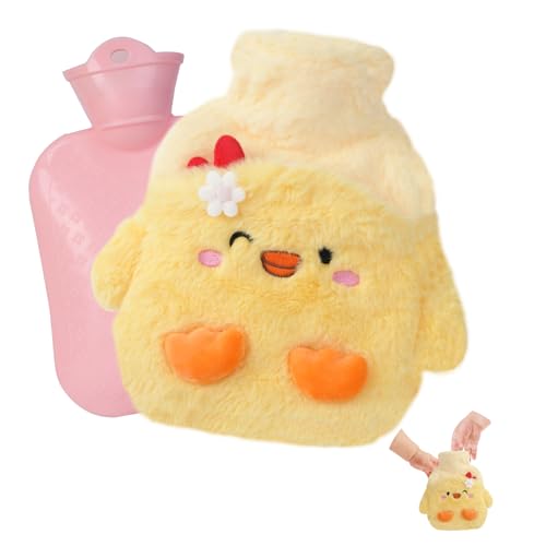Flintronic Wärmflasche Kinder, 400ml Wärmflasche Ente, Flauschige Handwärmer Bezug, Abnehmbare und Waschbare, Kleine Weiches Wärmeflasche bei...