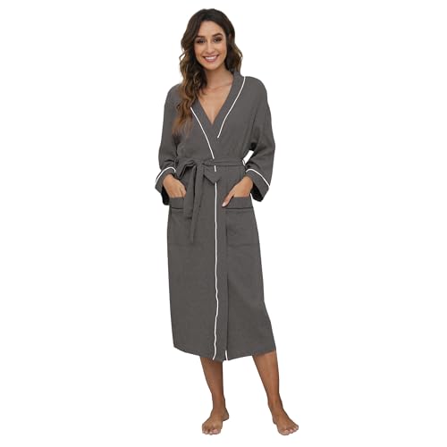 HEARTNICE Womens Cotton Robe, Soft Kimono Spa Knit Long Bathrobe Lightweight Loungewear