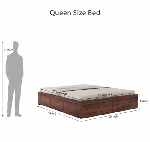 Image of Amazon Brand - Solimo Solid Sheesham Wood Queen Size Bed with Box Storage | Wooden Double Bed Cot Without Headboard | Storage Bed Frame for Bedroom Furniture (Walnut Finish)