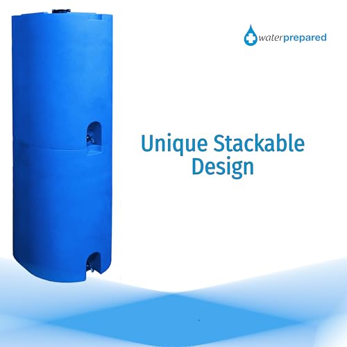Stackable Plastic Drinking Water Storage Tank with Spigots, 55 Gallon, Blue - Portable Emergency Hydration Container for Survival or Disaster Preparedness