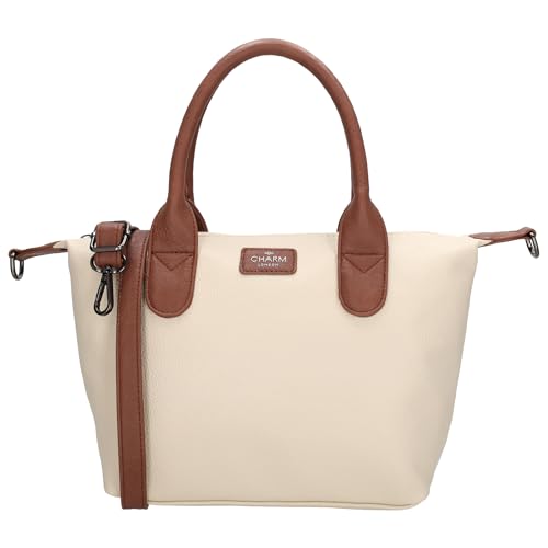 Charm London - Damen Umhängetasche mittelgroß Handtasche Crossbody Schultertasche mit Hauptreißverschluss verstellbarem & abnehmbarem Schultergurt Ideal für Büro Alltag - Beige