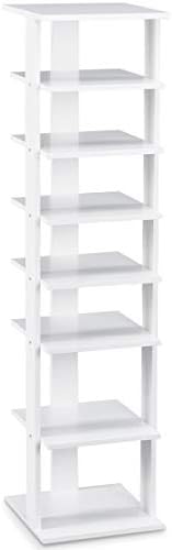 COSTWAY 7-Tier Shoe Rack, Freestanding Wooden Shoe Shelf Storage Stand, Single/Double Row Corner Shoes Organiser Unit for Home Hallway Entryway Closet (27 x 26 x 110cm, White)