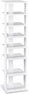 COSTWAY 7-Tier Shoe Rack, Freestanding Wooden Shoe Shelf Storage Stand, Single/Double Row Corner Shoes Organiser Unit for Home Hallway Entryway Closet (27 x 26 x 110cm, White)