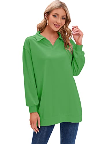 Image of iChunhua V Neck Long Sleeve Tops for Women Uk Oversized Long Sweatshirt Women Green Ladies Polo Shirts Size 14 L
