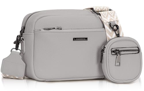GASSDA Umhängetasche Damen PU Leder Crossbody Bag Handtasche Damen Kleine Taschen mit Abnehmbarem Schultergurt (Grau)