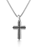 Lucky Brand Stainless Steel Cross Necklace for Men 22", Two-Tone Pendant Necklace
