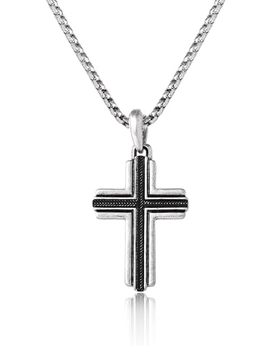 Collier croix Lucky Brand acier inoxydable homme bijou bicolore chaîne 61 cm