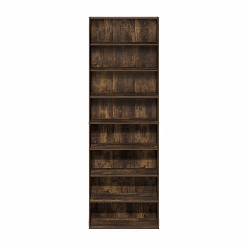 Image of Furinno Basic Book Shelf, 8-Tier Bookcase with Open Shelf, Standing Bookshelf, Cube Storage Organizer, 9 x 24 x 71, for Living Room, Bedroom, Home Office, Amber Pine