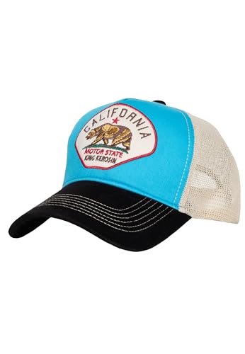 King Kerosin Herren Cap Trucker Cap Mesh Cap Biker California Blockfarben Stickerei Retro Vintage Motor State Snapback Los Angeles Kappe Kalifor California