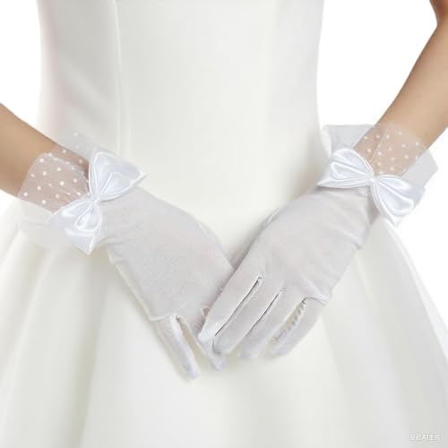 Lace Gloves Wedding Tea Party Gloves for Women, Bow Short Mitten Mesh Glove Evening Elegant Accessorie3