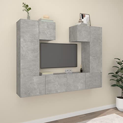 Genérico Set de Muebles de TV 6 pzas Madera contrachapada Gris hormigón,Muebles TV-3114457