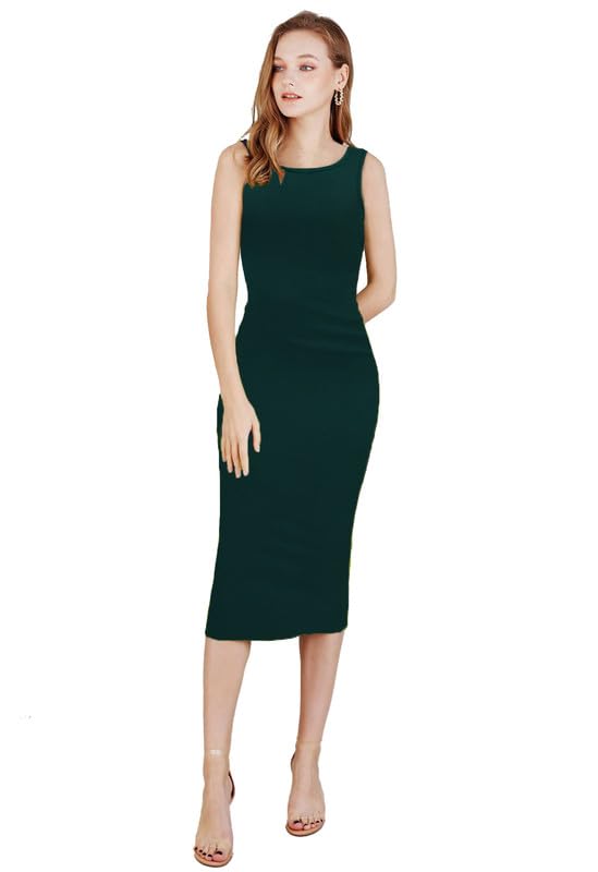 Toochki Women's Lycra Below The Knee Bodycon (Toochki246-Dr-A-/Xs_Green
