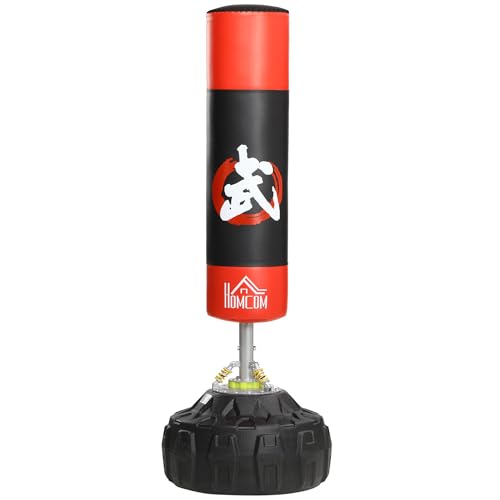HOMCOM Saco de Boxeo de Pie, 80 cm, Soporte de Boxeo para Adultos, Base Grande Rellenable de Arena 60 kg/Agua 50 kg, Resortes Amortiguador para MMA, Karate, Taekwondo, Entrenamiento en Casa Gimnasio
