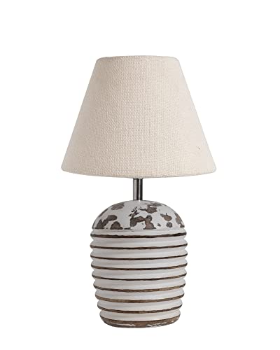 Image of Homesake Wooden Lamp for Living Room | Table Lamp for Bedroom | Bedside Lamp with Fabric Shade | E27 Holder with Bulb Included | Warm Light Night, Study Table & Home Decor, White Jute