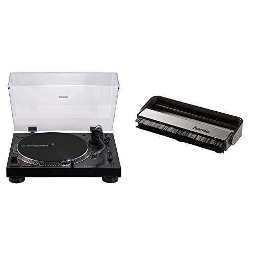 Audio-Technica AT-LP120xBTUSB Direktangetriebener Plattenspieler (Bluetooth & USB) & Hama Carbon-Faserbürste für Langspielplatten (antistatisch Schallplatten reinigen, Vinylbürste), schwarz/Silber