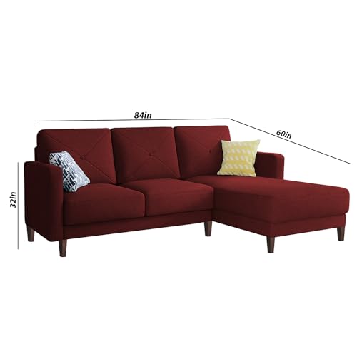 Image of Baloney RHS 4 Seater L Shape Sofa Set for Living Room (Maroon Fabric) Premium Fabric Sofa