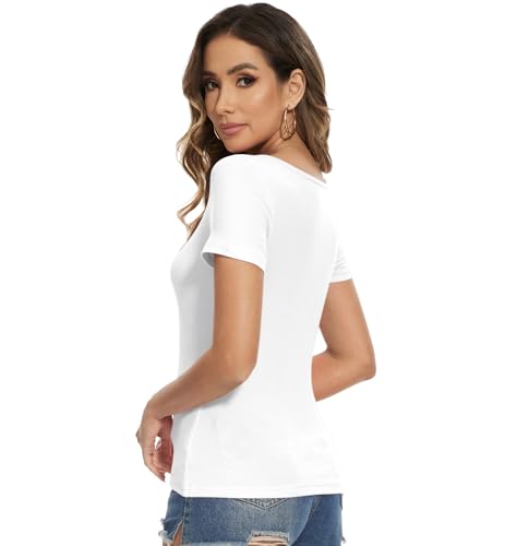 Plus Size White Tshirts Short Sleeve Tops for Women Square Neck Casual Work Trendy Workout Sexy Cute Going Out Tee Shirts Summer Fitted Ladies Fashion Clothing 2025 (White 2XL)4