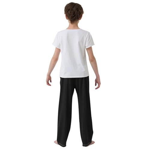 ZZXXB Black Boys Long Pants Soft Trousers Elastic Waist Kids Lounge Bottoms with Pockets S-XL3