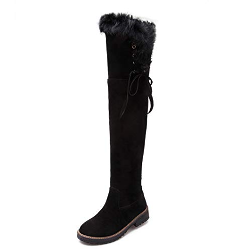 CYBLING Women's Over The Knee Flat Boots Stretchy Warm Fur Lined Low Heel Winter Thigh High Snow Boots