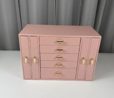 Image of KRISHYAM Large Jewelry Box for Women Jewelry Organizer Case with 9 Drawers for Necklaces Earrings Rings Gift Jewelry Storage Space Saving (Pink)