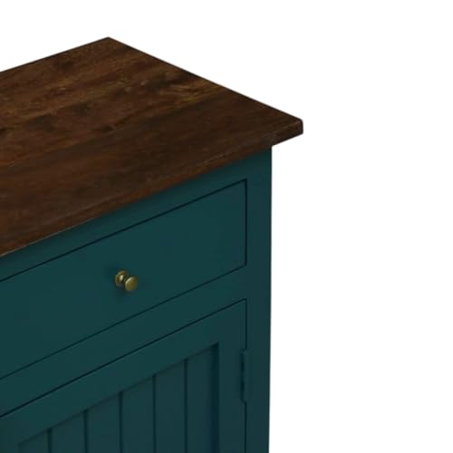Image of Solid Wood Madrid 3 Drawer Sideboard Cabinet for Living Room | Premium Acrylic Emerald Green and Tubaq Finish | 130x35x80 cm