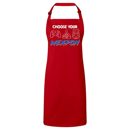 Tablier retro gaming rouge pour animer vos soirées de cuisine de gamer et vos barbecues