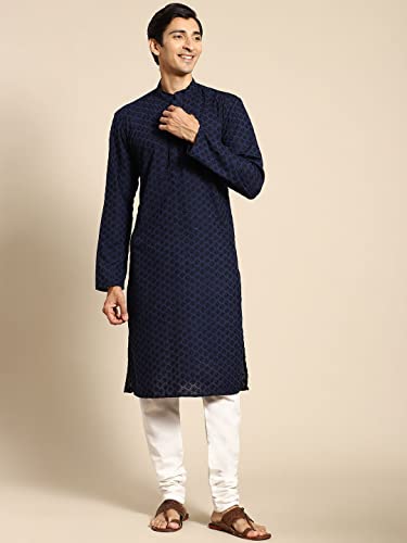 Image of Rajubhai Hargovindas Men Pure Cotton Chikankari Embroidered Straight Kurta