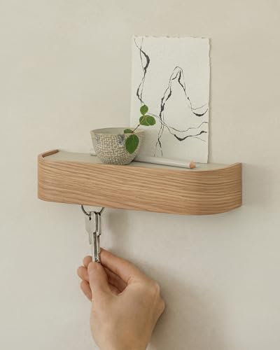 Miniatura 4 de Kazai. Colgador Llaves Pared Toke Diseño Minimalista De Llavero De Berlín Porta Con Estante De Madera Con Ganchos Cuelga Para Entrada Y Pasillo Roble