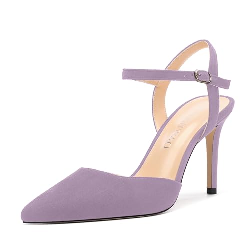 Women's Slingback Pumps, Pointed Toe Buckle Ankle Strap, Fashion Solid High Heels Wedding Working Dressy Partying Shoes for Women