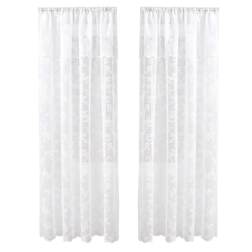 Cortinas de encaje de rosas elegantes con acabado translúcido decorativo de dos paneles 6