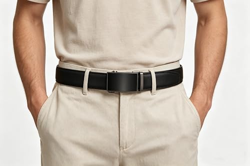 Image of Lingli Men's Belt,Ratchet Dress Belt with Automatic Buckle Brown /Black-Trim to Fit-35mm wide