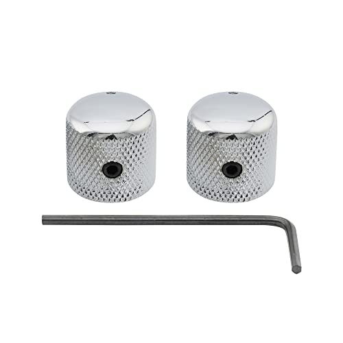 Musiclily Pro 1/4" Steel Fine Knurled Dome Knobs Universal Fitting Control Knobs with Set Screw and Indicator Dot for Electric Guitar or Bass Chrome (Set of 2)