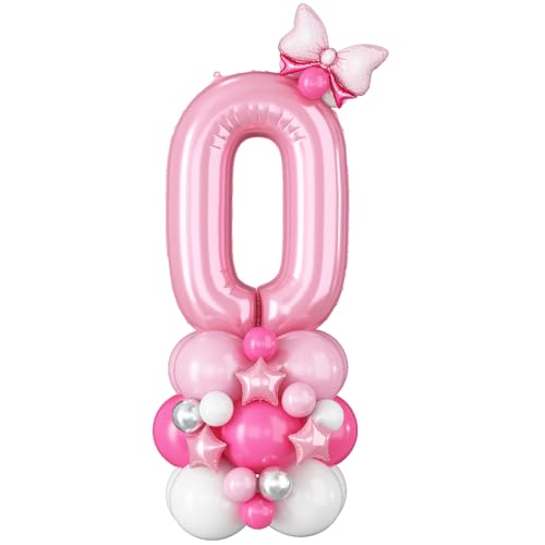 Image of 40 Inch Pink Number 0 Balloon Tower Birthday Decorations for Girls Women