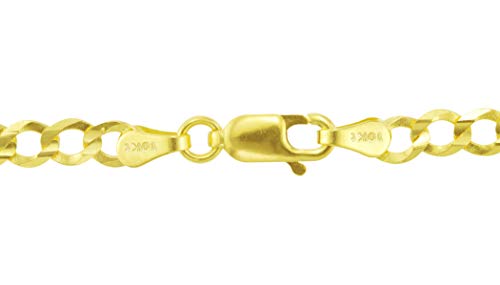 Nuragold 10K Yellow Gold 4Mm Solid Cuban Curb Link Chain Bracelet Or Anklet, Womens Mens Lobster Clasp 7" 7.5" 8" 8.5" 9" - Real Solid Gold Jewelry #TOP5